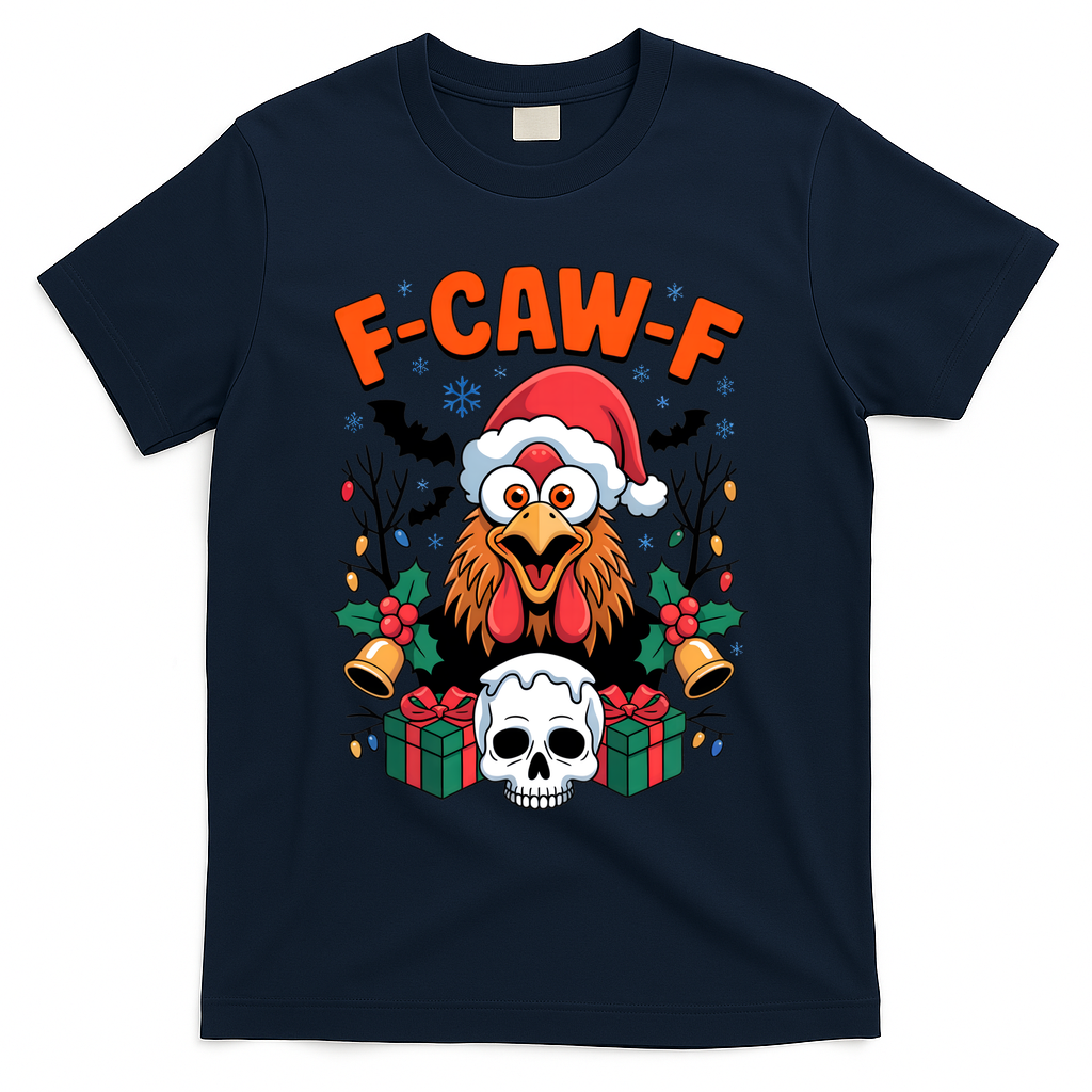 Merry Christmas F-Caw-F Chicken Spooky Skull T-Shirt