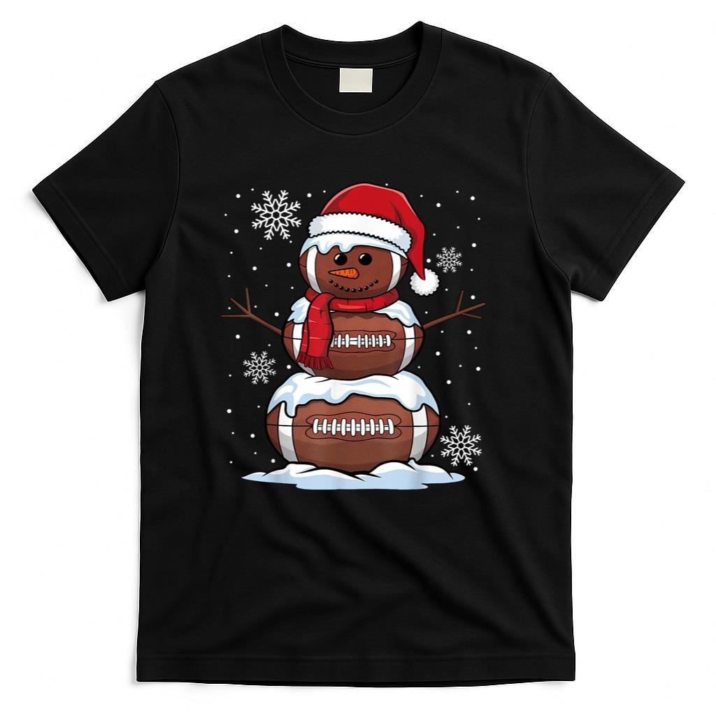 Merry Christmas Football Snowman Holiday Sports Xmas Pajamas T-Shirt