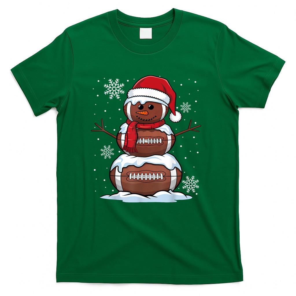 Merry Christmas Football Snowman Holiday Sports Xmas Pajamas T-Shirt