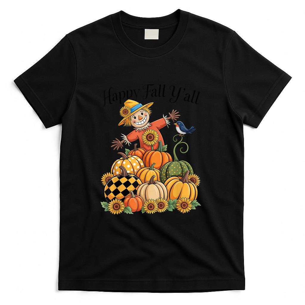 Scarecrow Happy Fall Yall Pumpkin Thanksgiving Halloween T-Shirt