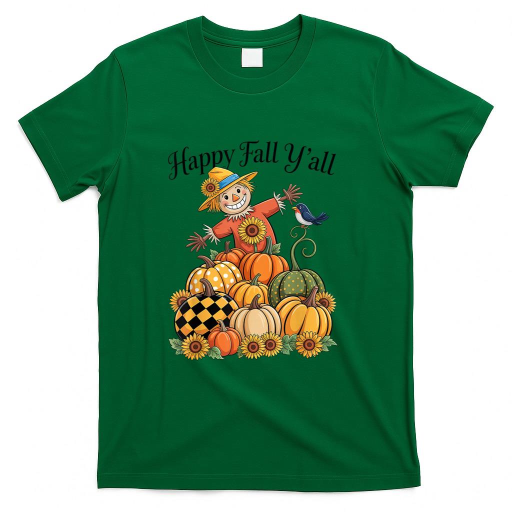 Scarecrow Happy Fall Yall Pumpkin Thanksgiving Halloween T-Shirt