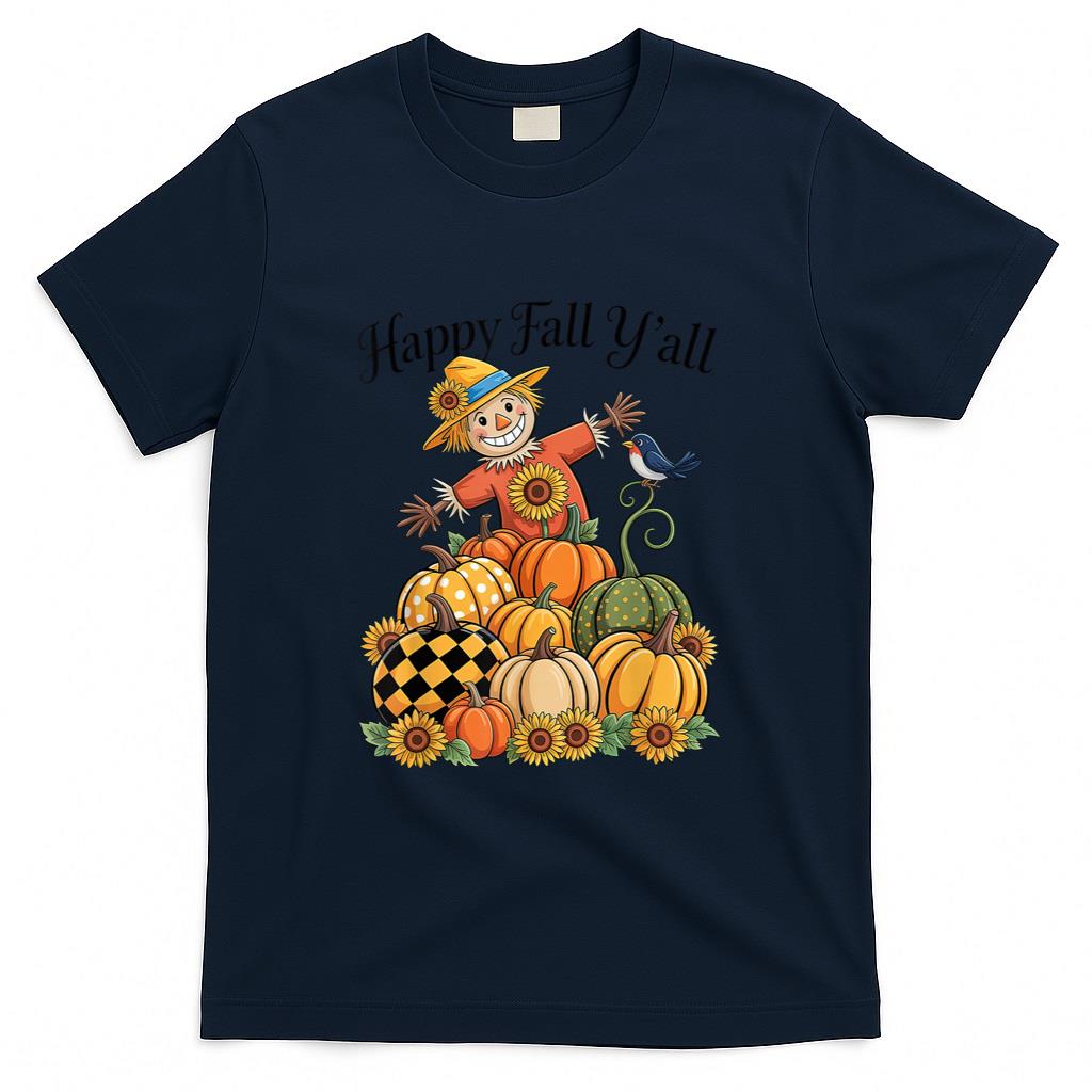Scarecrow Happy Fall Yall Pumpkin Thanksgiving Halloween T-Shirt