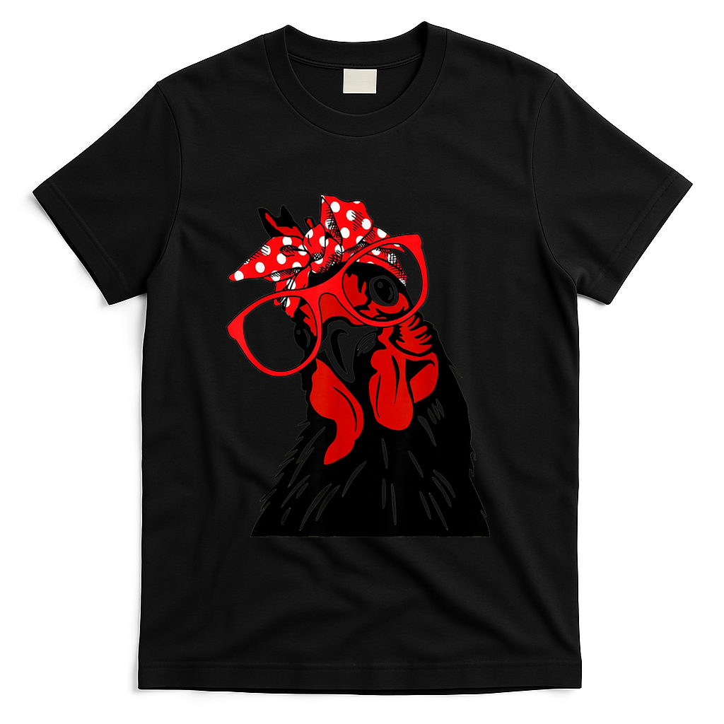 Cute Women Girl Chicken With Bandana Headband And Glasses T-Shirt