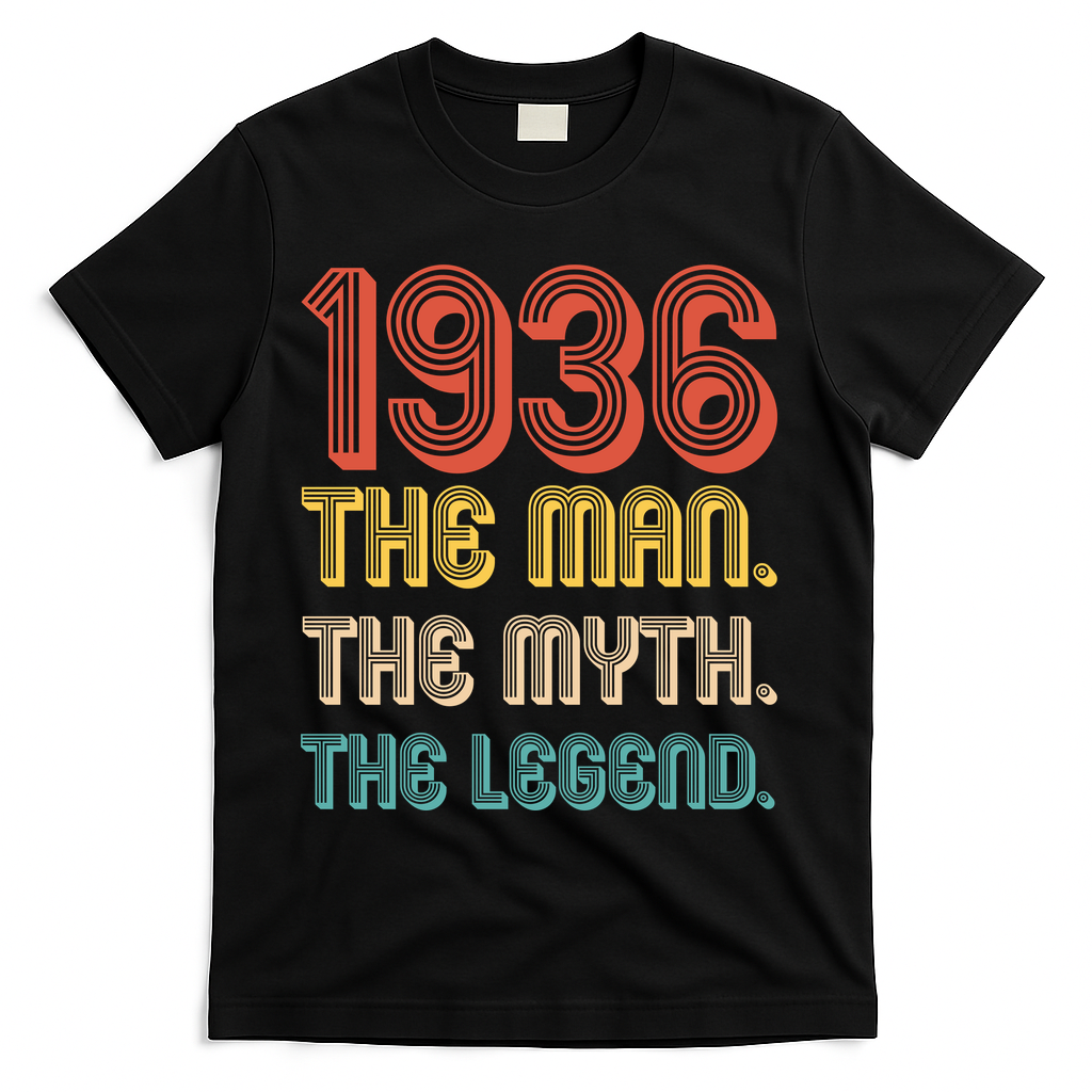 90th Birthday 1936 The Man Myth The Legend T-Shirt - Black