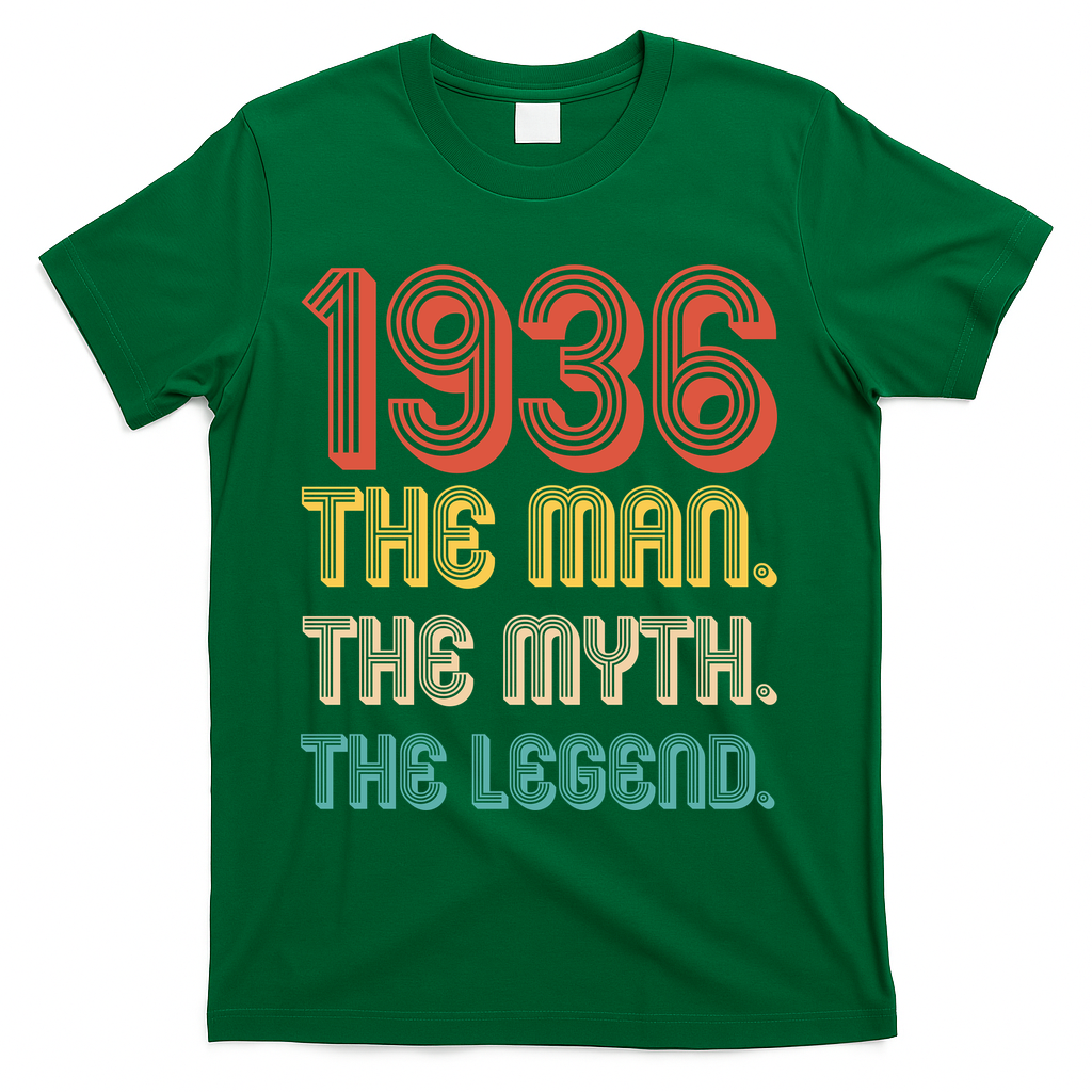 90th Birthday 1936 The Man Myth The Legend T-Shirt - Green