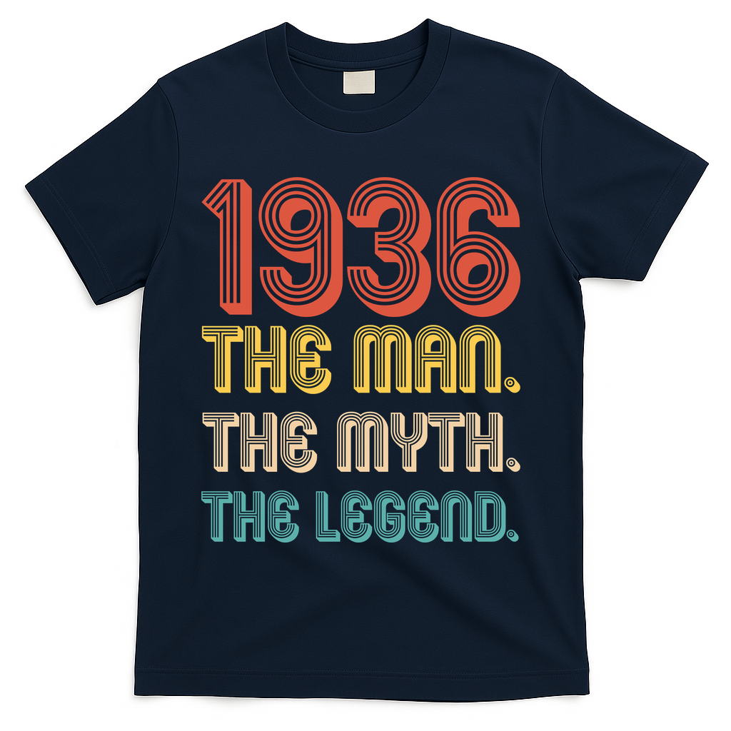 90th Birthday 1936 The Man Myth The Legend T-Shirt - Navy