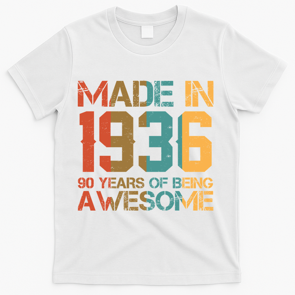90th Birthday Made In 1936 90 Years Of Being Awesome T-Shirt - White