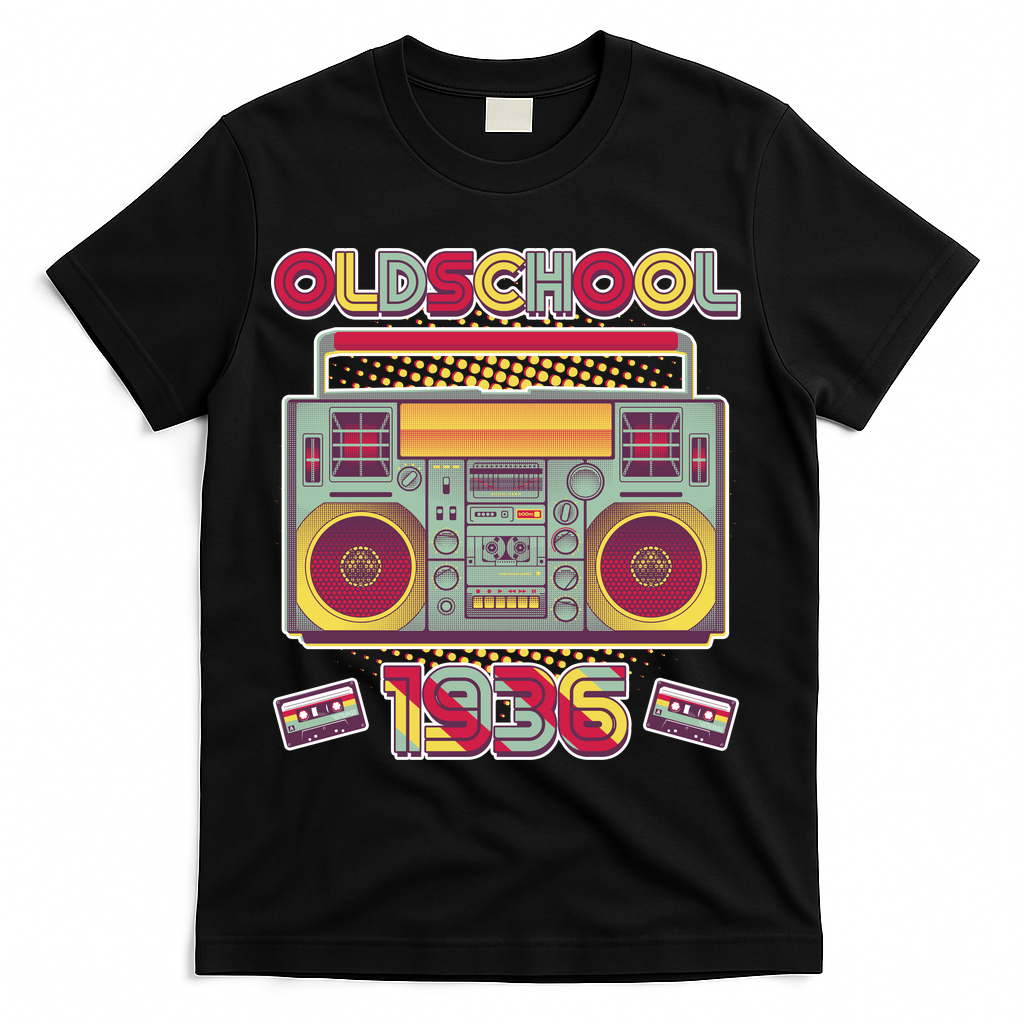 90th Birthday Oldschool Boombox 1936 T-Shirt - Black