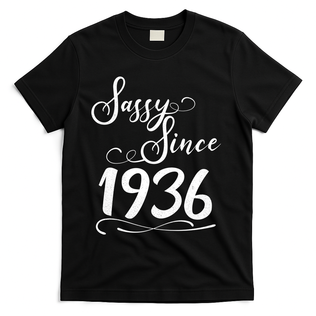 90th Birthday Sassy Since 1936 T-Shirt - Black
