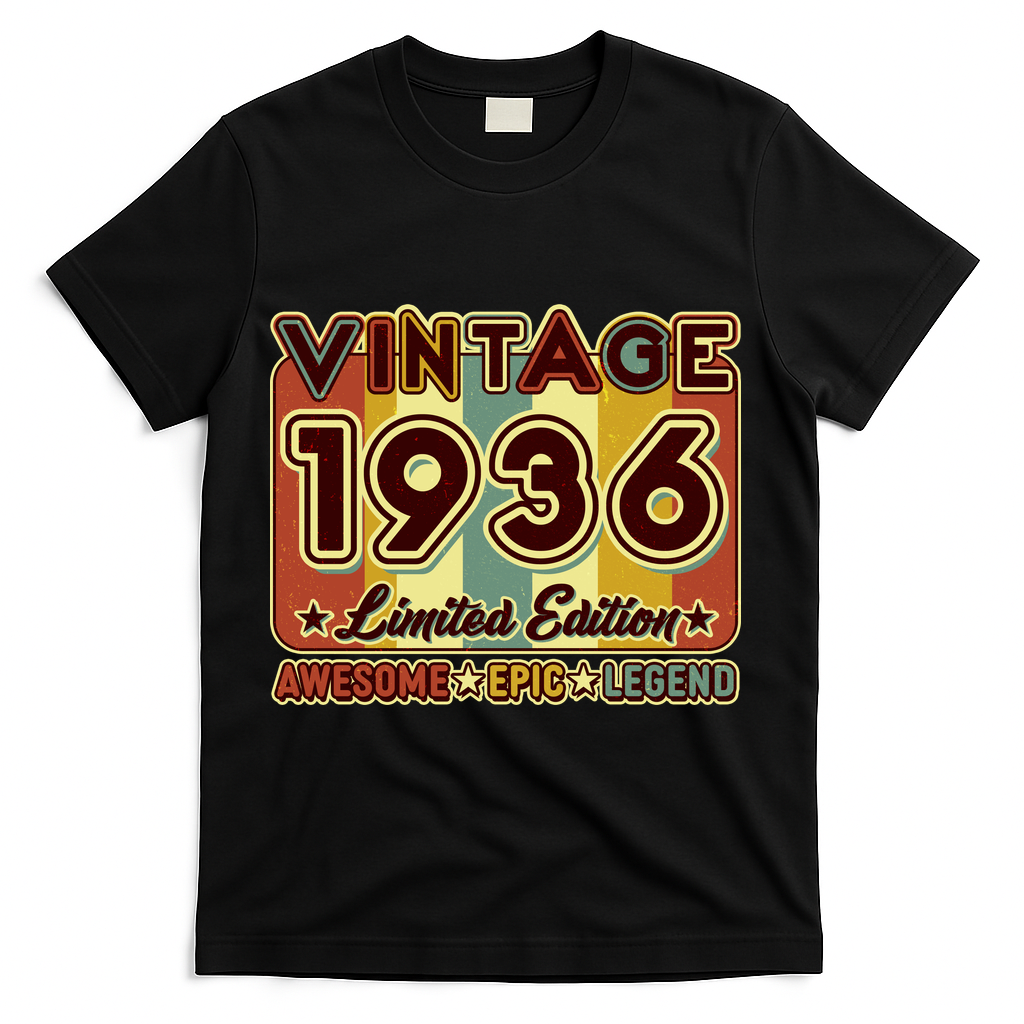 90th Birthday Vintage 1936 Limited Edition Awesome Epic Legend T-Shirt - Black