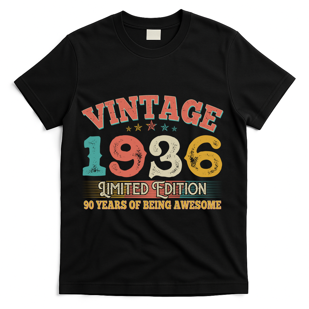 90th Birthday Vintage 1936 Limited Edition 90 Years Of Being Awesome T-Shirt - Black
