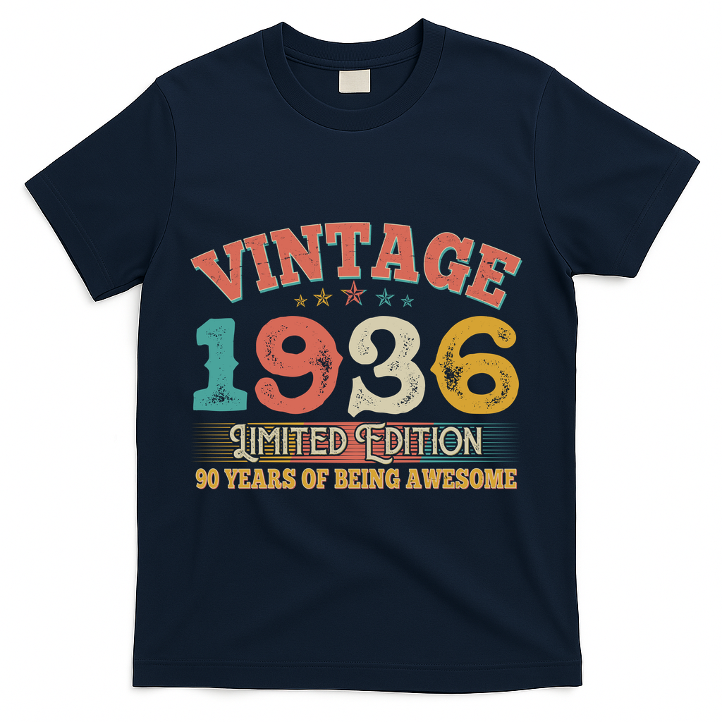 90th Birthday Vintage 1936 Limited Edition 90 Years Of Being Awesome T-Shirt - Navy