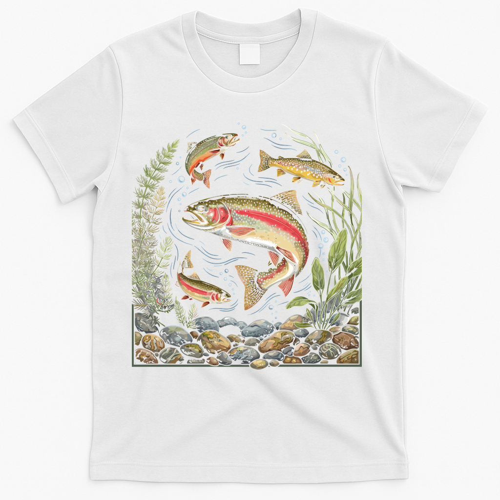 90s River Wildlife Fishing Vintage Rainbow Trout T-Shirt - White
