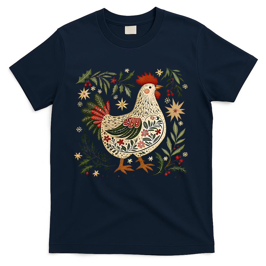 Christmas Chicken Western Floral T-Shirt