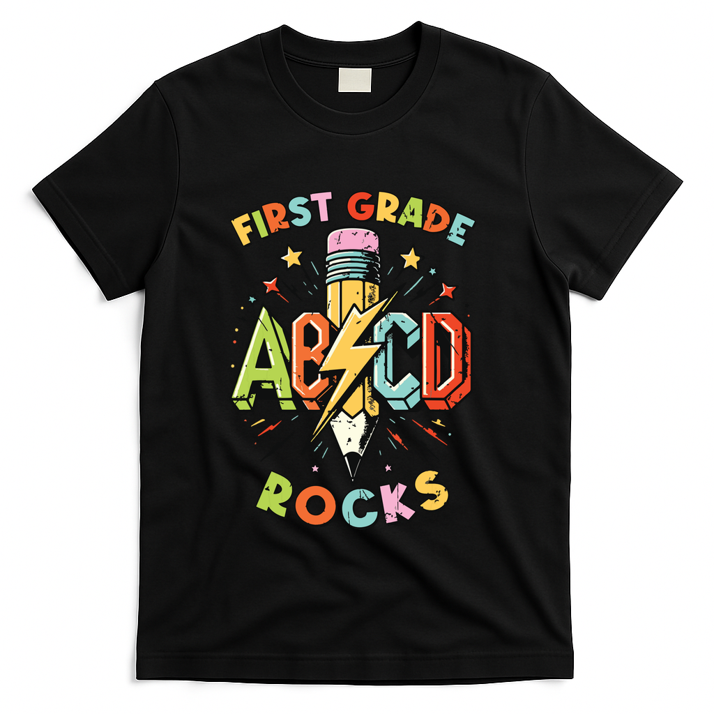 Abcd 1st Grade Rocks Pencil Lightning Teachers Rock Boy T-Shirt - Black