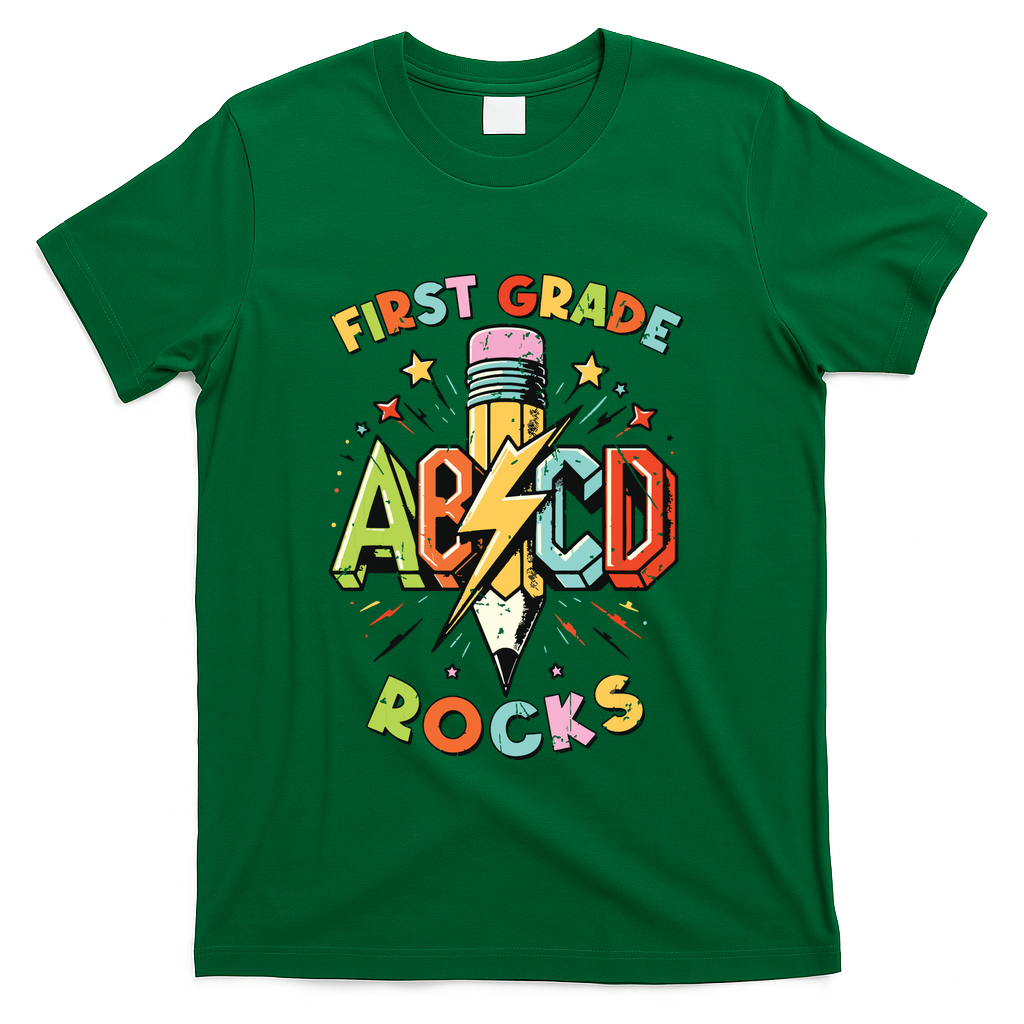 Abcd 1st Grade Rocks Pencil Lightning Teachers Rock Boy T-Shirt - Green
