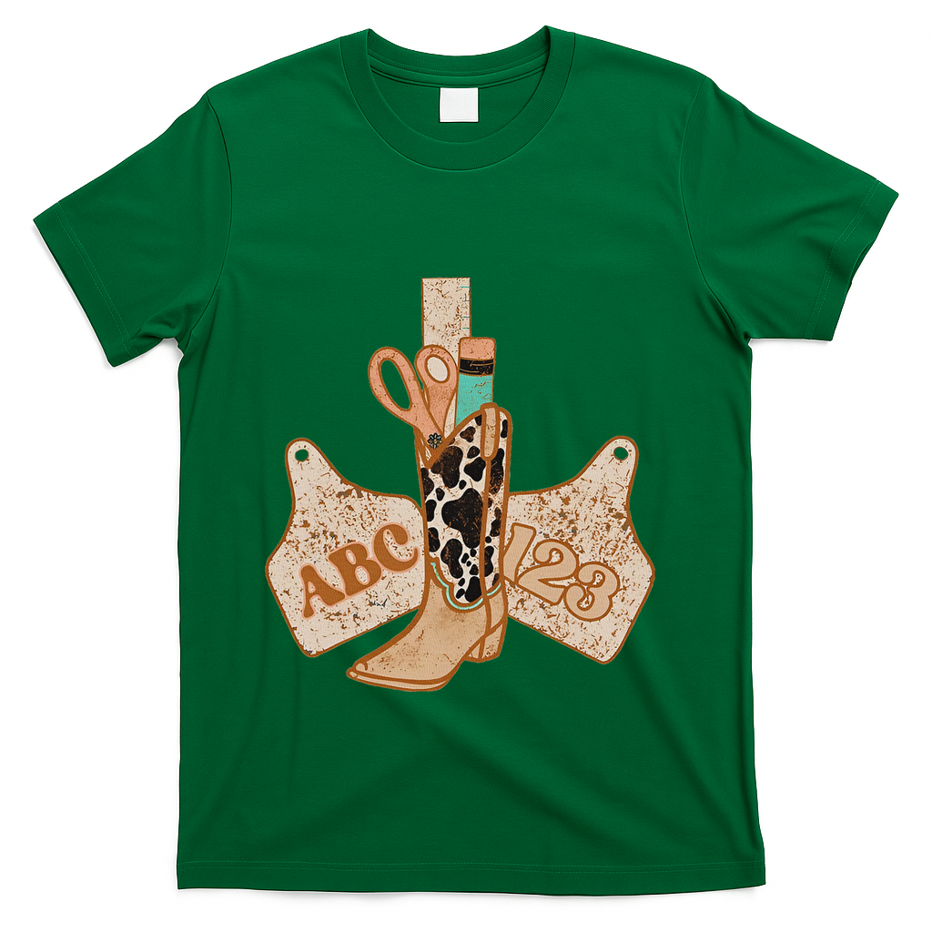 Abc 123 Western Cowgirl Teacher Back To School Teacher T-Shirt - Green