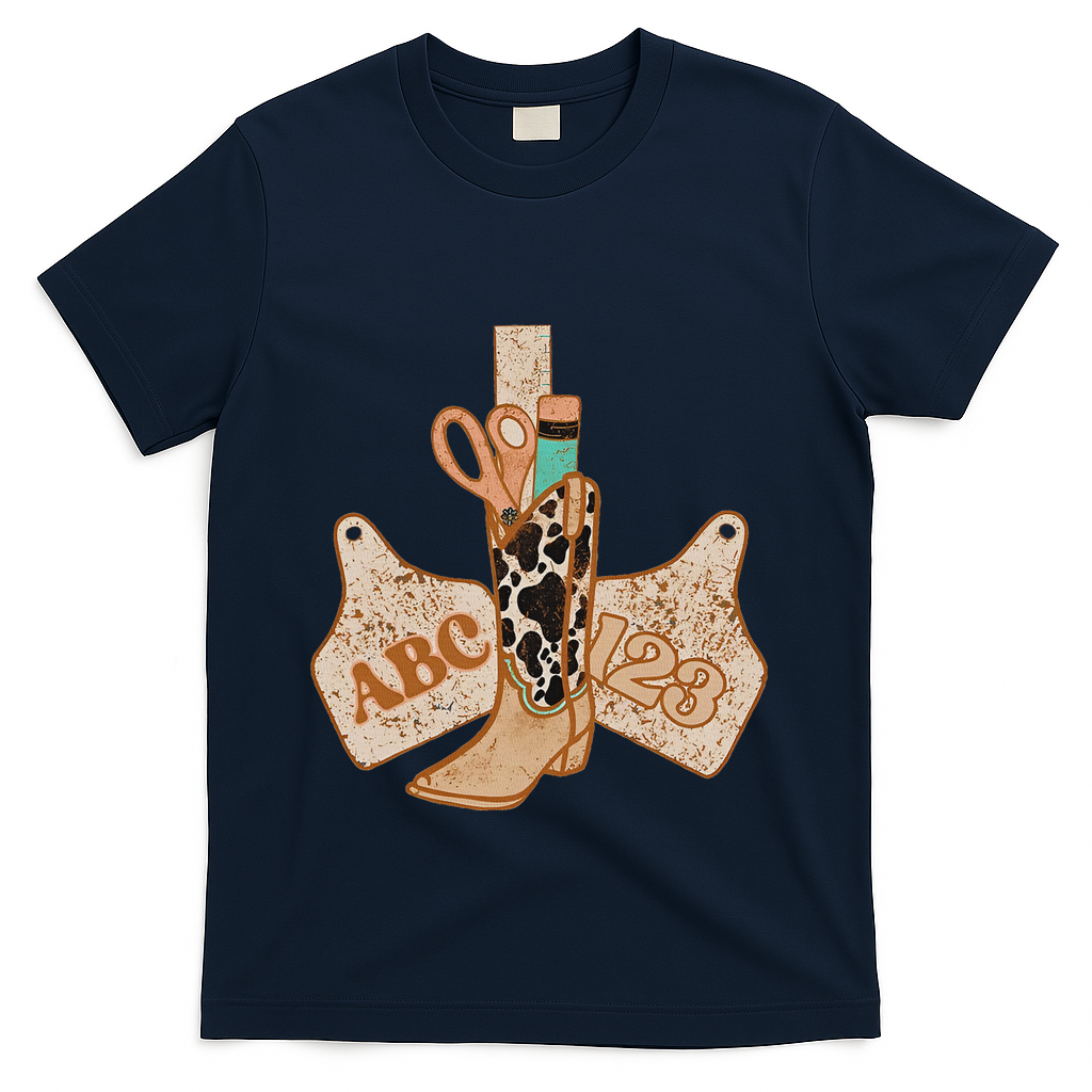 Abc 123 Western Cowgirl Teacher Back To School Teacher T-Shirt - Navy
