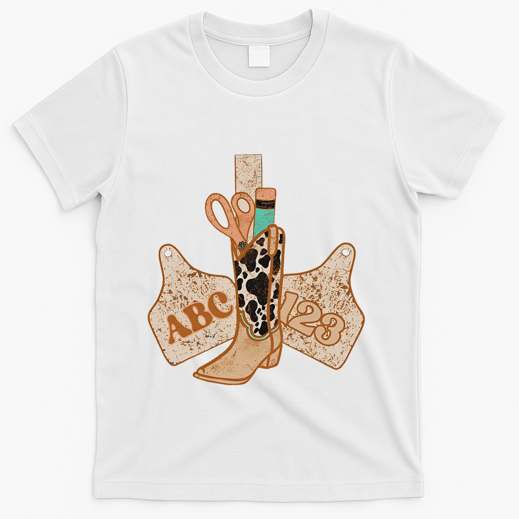Abc 123 Western Cowgirl Teacher Back To School Teacher T-Shirt - White