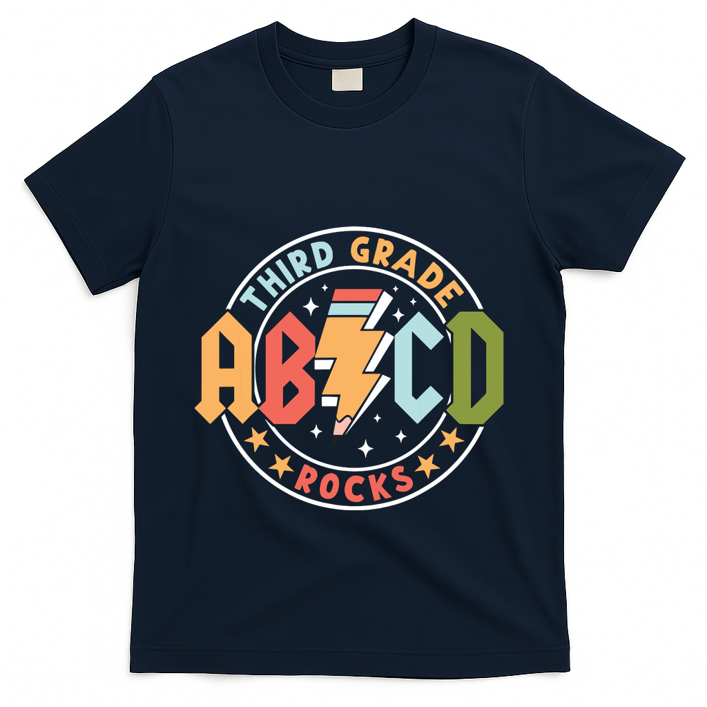 Abcd 3rd Grade Rocks Pencil Lightning Teachers Rock T-Shirt - Navy