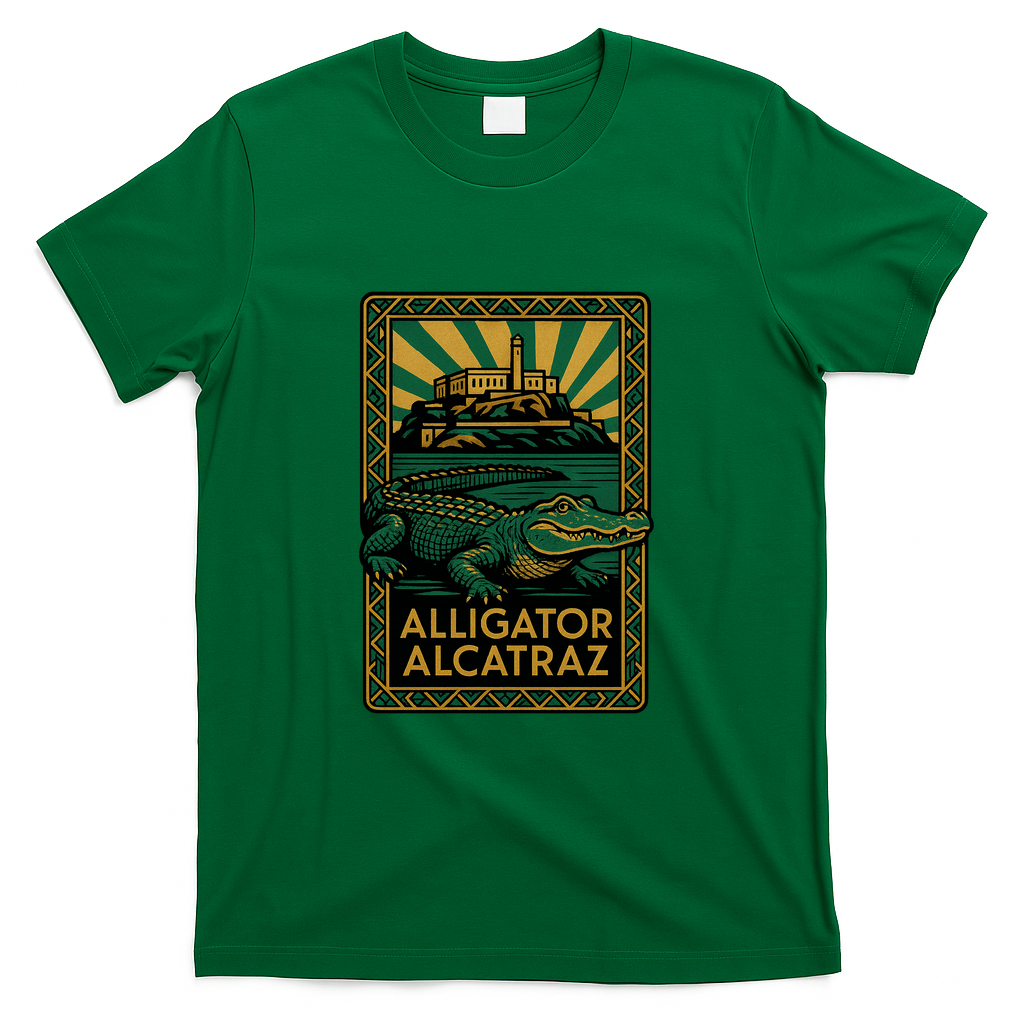 Alligator Alcatraz Art Deco T-Shirt - Green