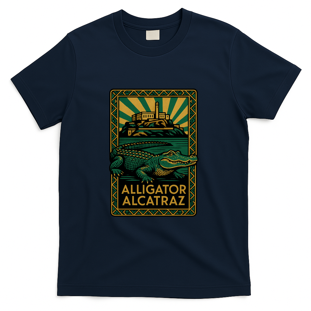 Alligator Alcatraz Art Deco T-Shirt - Navy