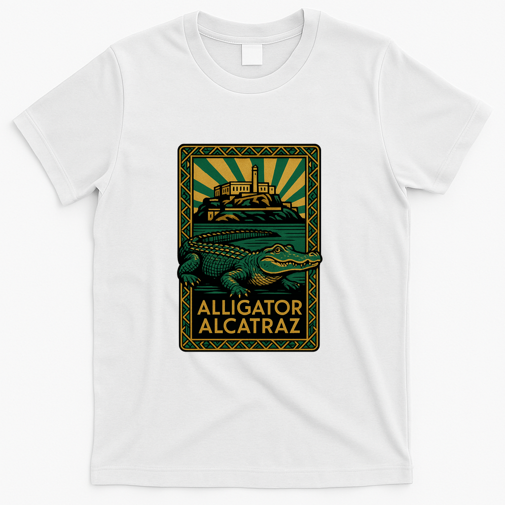 Alligator Alcatraz Art Deco T-Shirt - White