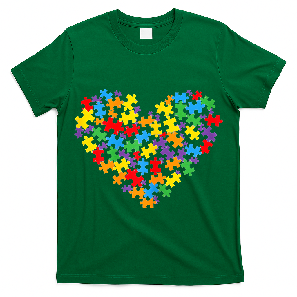 Autism Awareness Heart Valentine Day Puzzle Piece T-Shirt