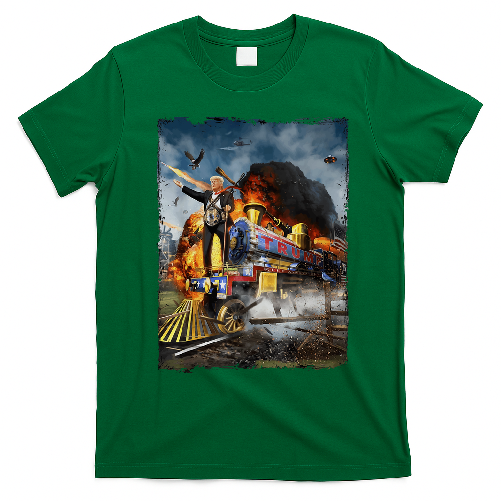 All Aboard The Trump Train Graphic Art T-Shirt - Irish Green