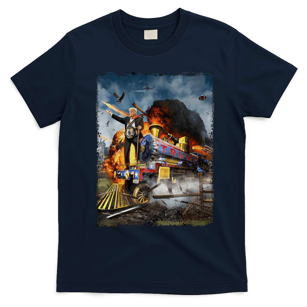 All Aboard The Trump Train Graphic Art T-Shirt - Navy Blue