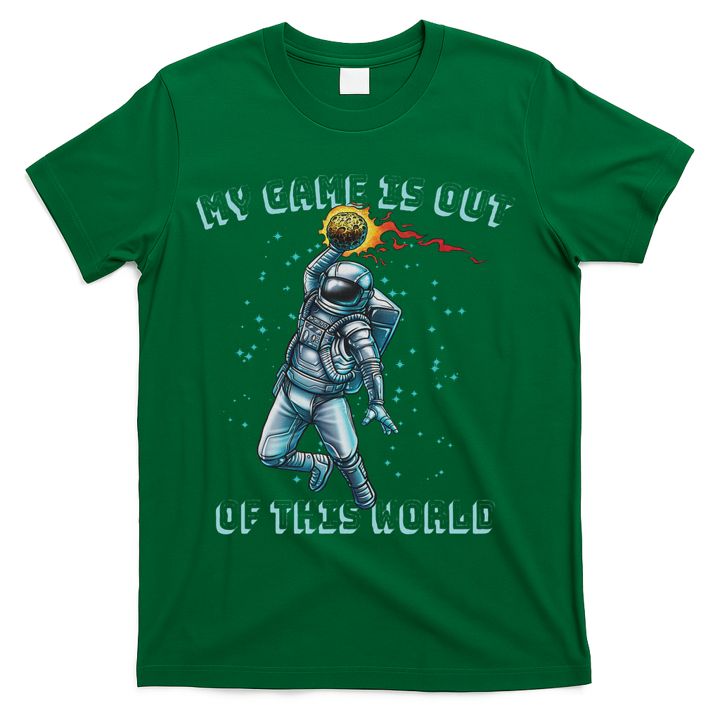 Astronaut Basketball Dunk Outer Space Game Out Of This World T-Shirt - Green