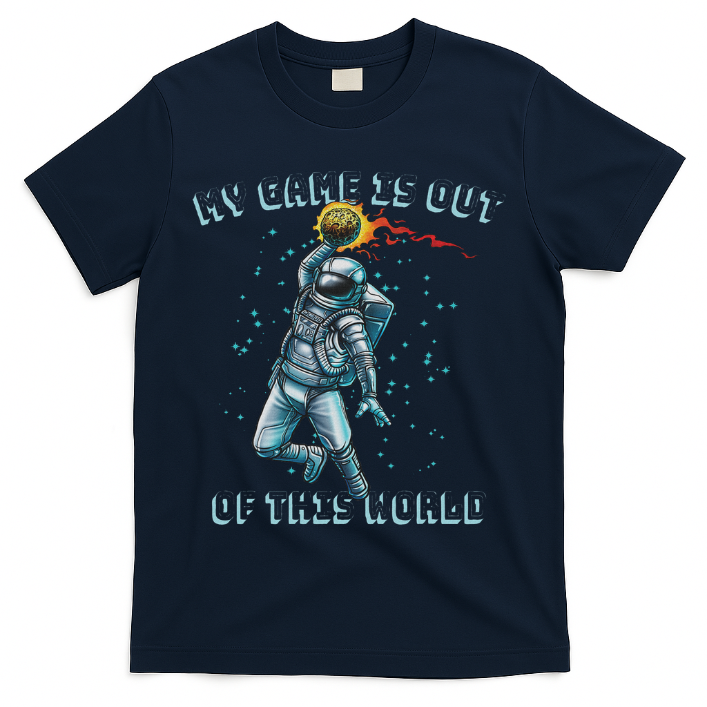 Astronaut Basketball Dunk Outer Space Game Out Of This World T-Shirt - Navy