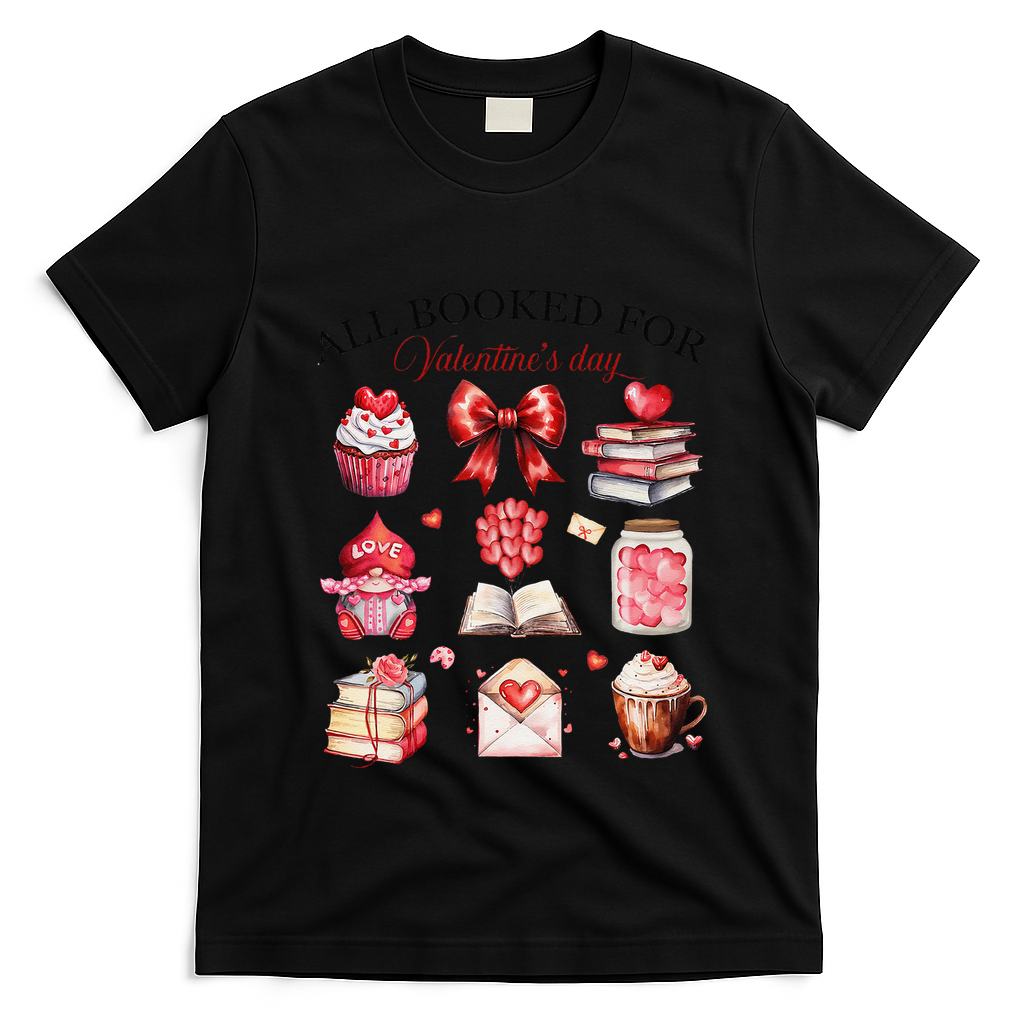 All Booked For ValentineS Day Coquette Bow Teacher Bookworm T-Shirt
