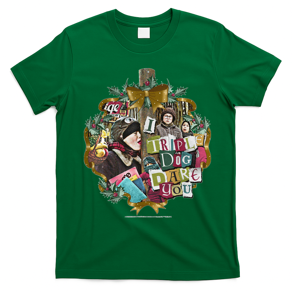 A Christmas Story I Triple Dog Dare You Collage Wreath T-Shirt - Irish Green