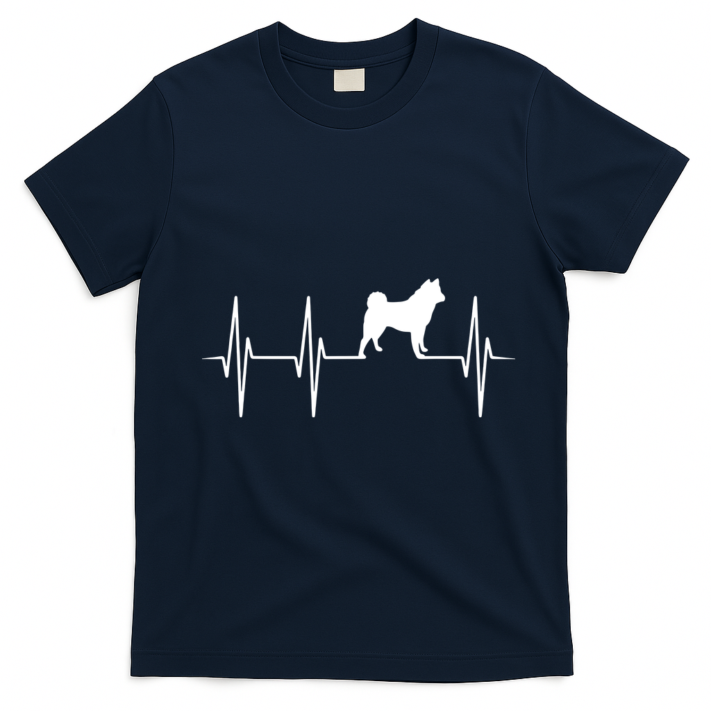 Akita Dog Heartbeat Dog Lover Gift T-Shirt - Navy Blue