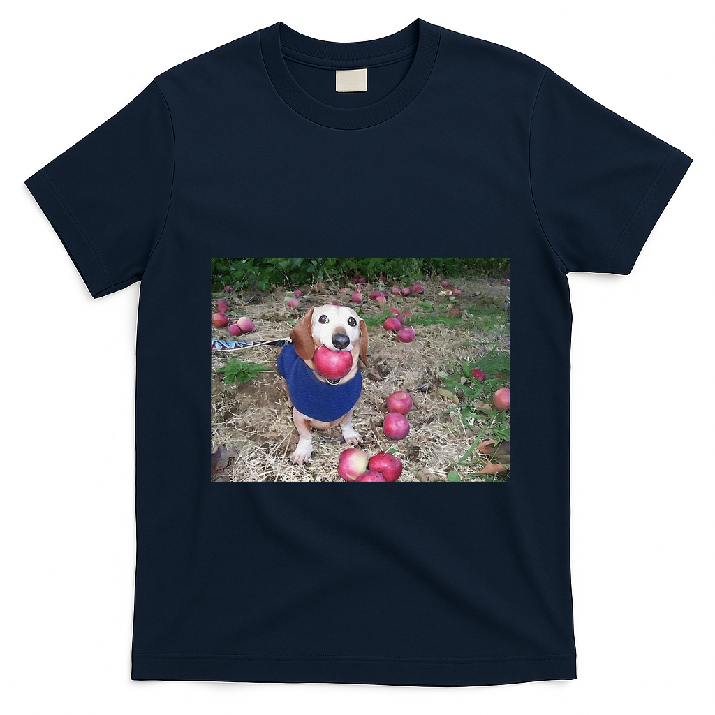 Apple Dog Meme Funny Dog With Apple In Mouth Funny Brainrot T-Shirt - Navy Blue