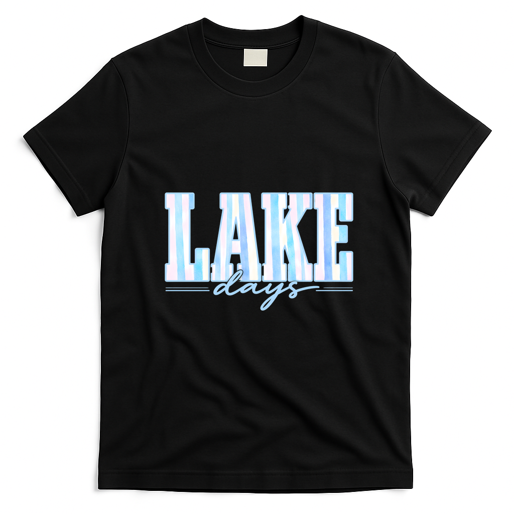Ake Days Striped Summer Preppy Cottage Coastal T-Shirt - Black