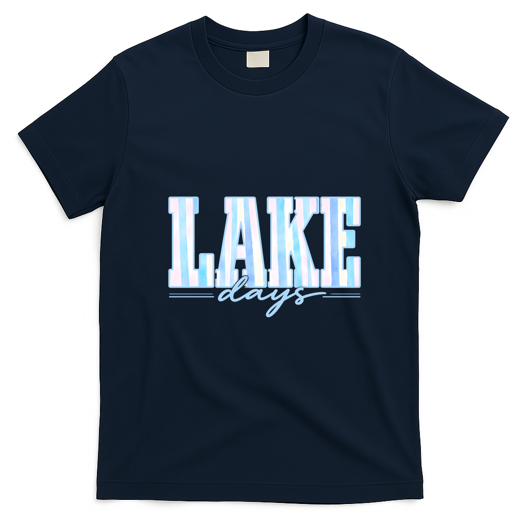 Ake Days Striped Summer Preppy Cottage Coastal T-Shirt - Navy Blue