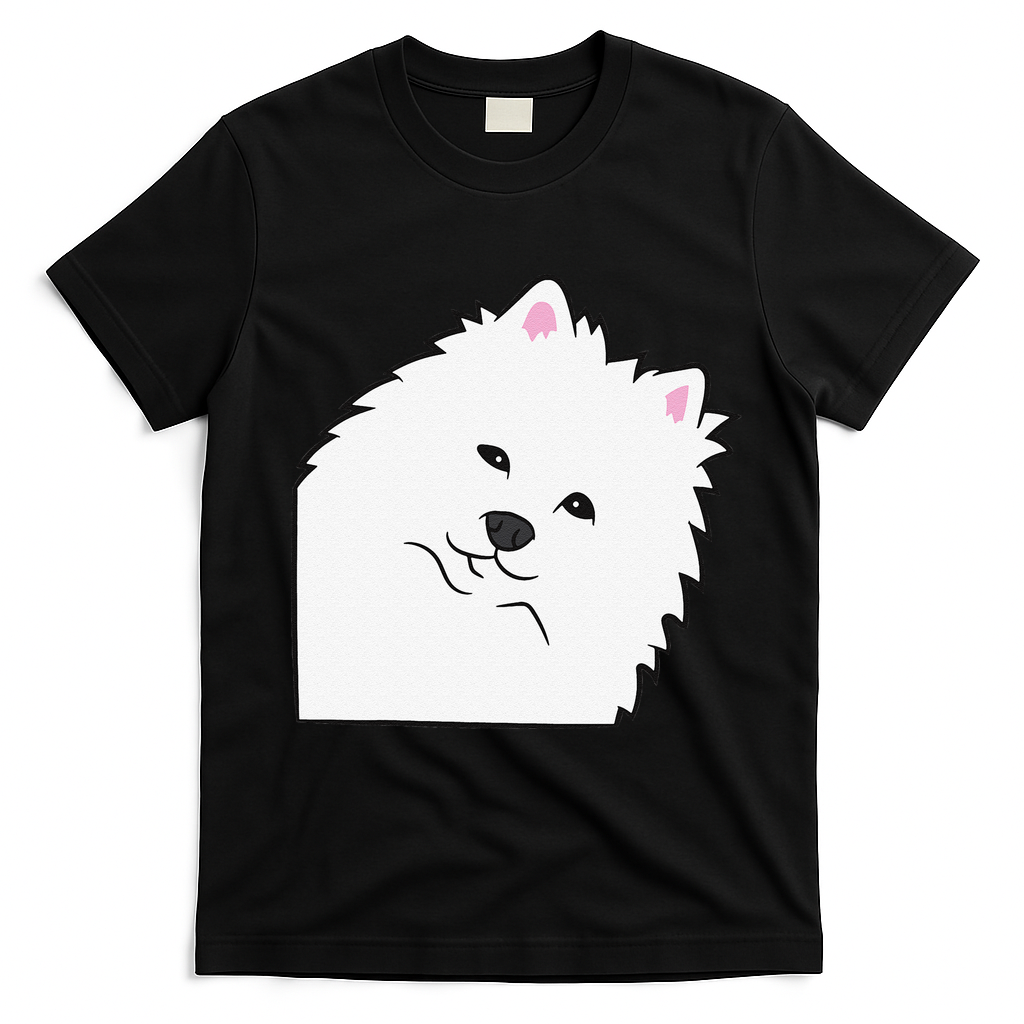 American Eskimo Dog Peeking From Side Cute American Eskimo T-Shirt - Black