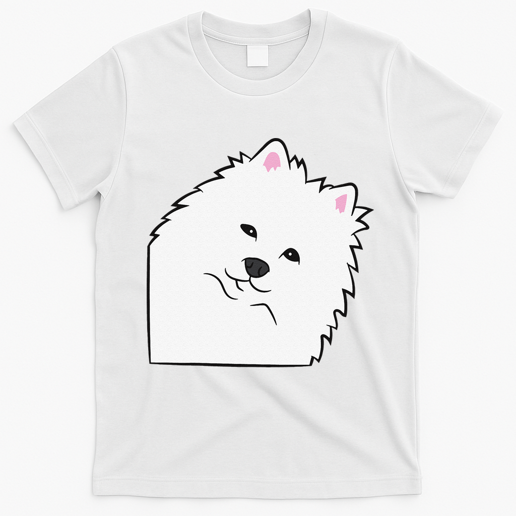 American Eskimo Dog Peeking From Side Cute American Eskimo T-Shirt - White