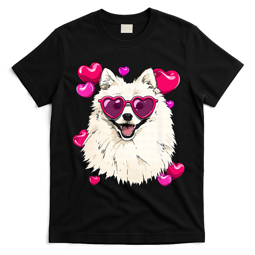 American Eskimo Valentines Day Heart Dog Lover T-Shirt - Black