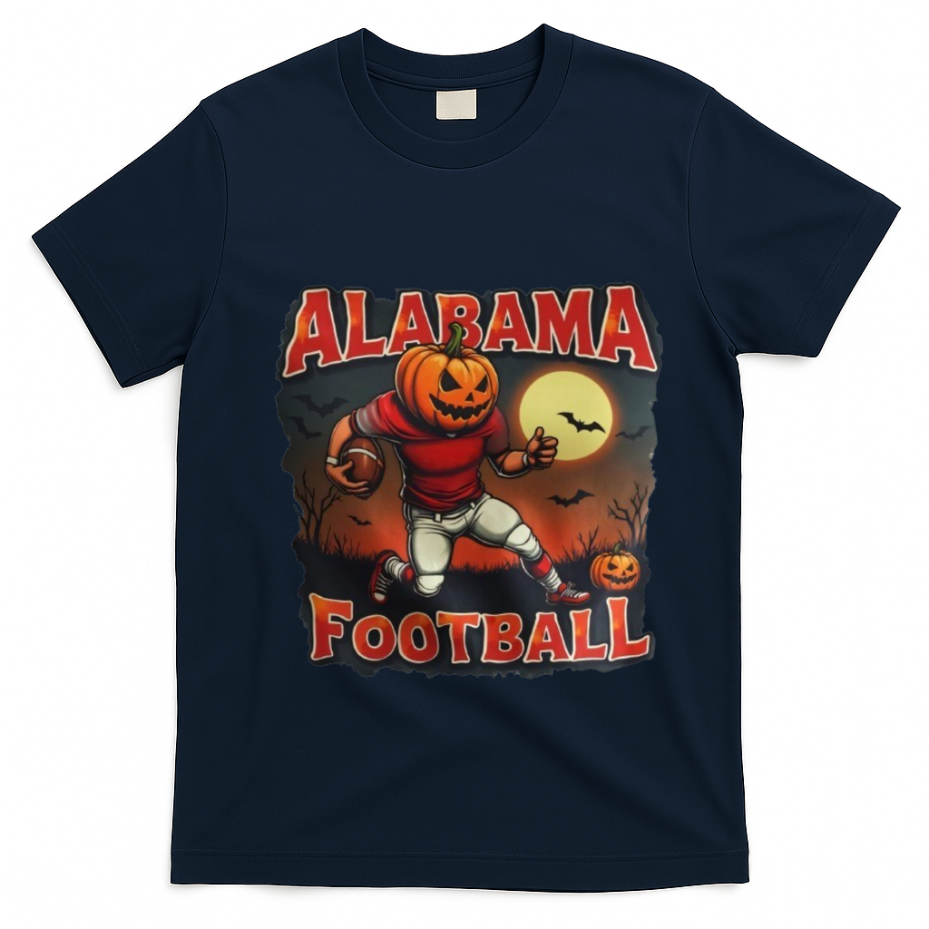 Alabama Football Halloween Pumpkin Player Spooky Alabama T-Shirt - Navy Blue