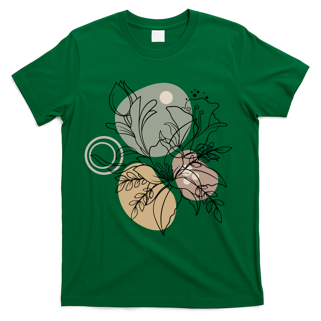 Abstract Floral Modern Botanical T-Shirt - Green