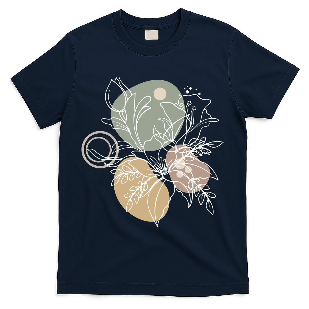 Abstract Floral Modern Botanical T-Shirt - Navy