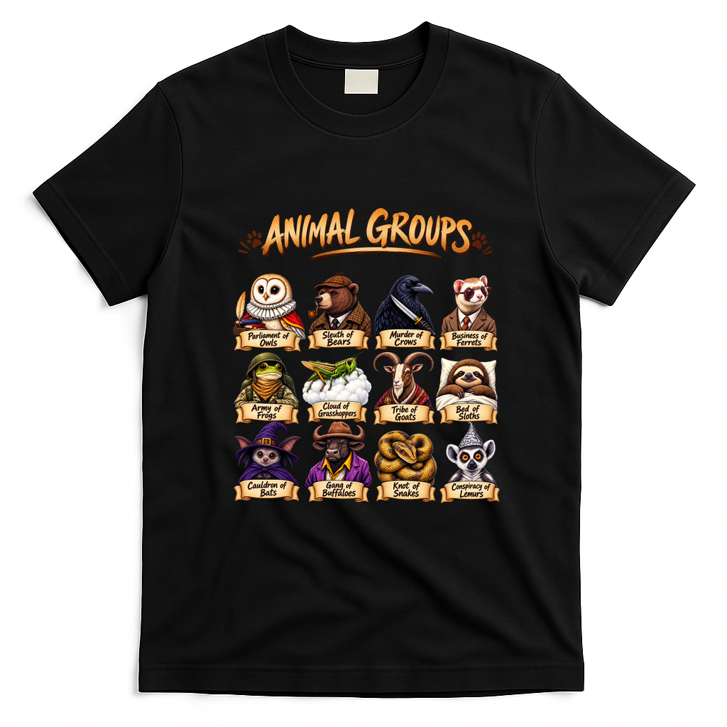 Animal Groups Unveiled Educational Wildlife T-Shirt - Black