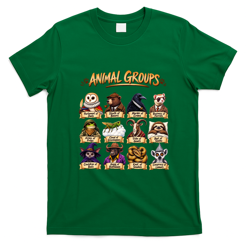 Animal Groups Unveiled Educational Wildlife T-Shirt - Irish Green