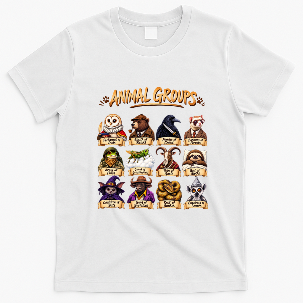 Animal Groups Unveiled Educational Wildlife T-Shirt - White