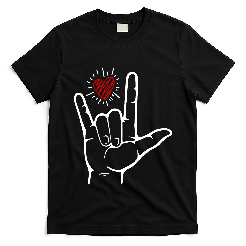 Asl Heart I Love You Hand Sign Language Valentines Day T-Shirt