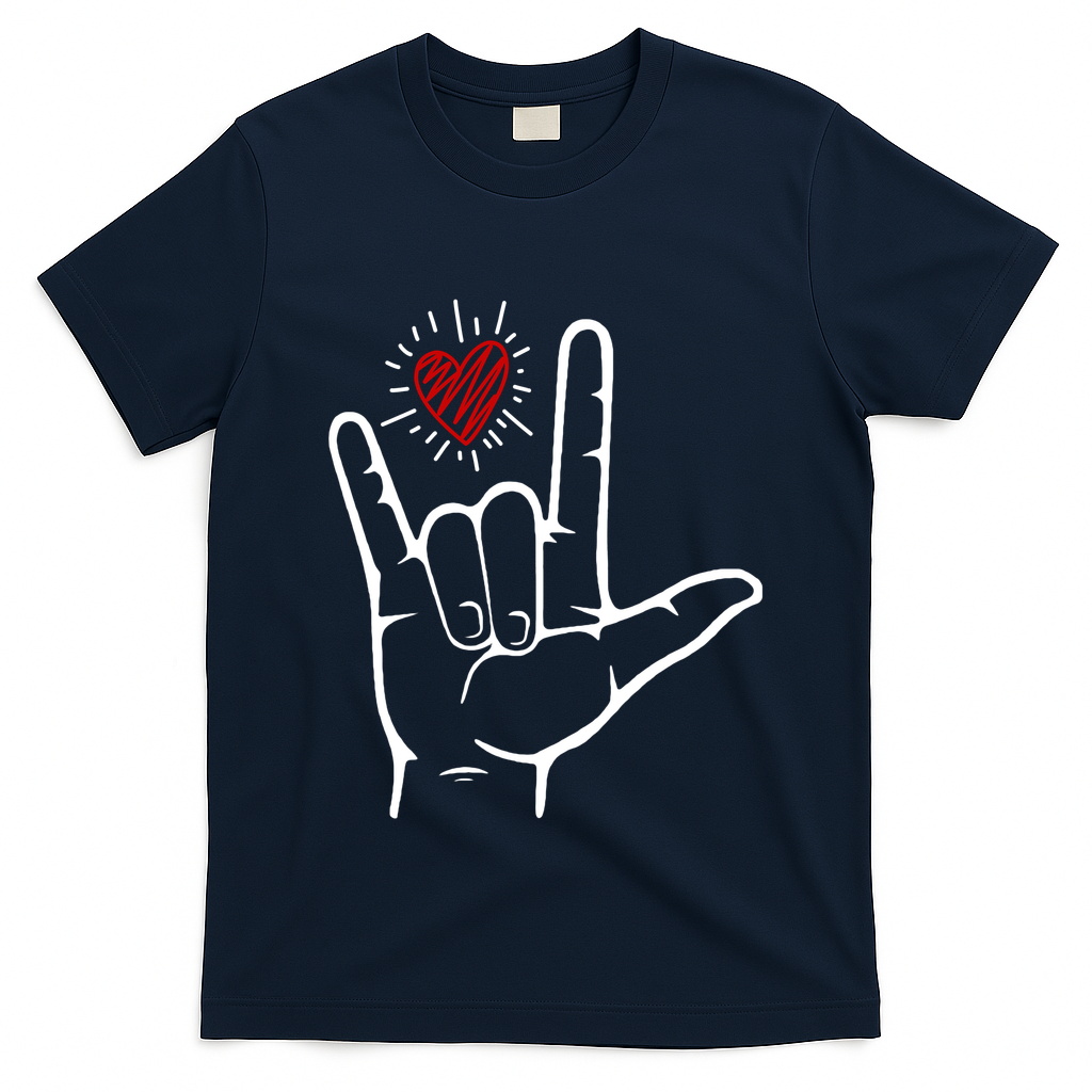 Asl Heart I Love You Hand Sign Language Valentines Day T-Shirt