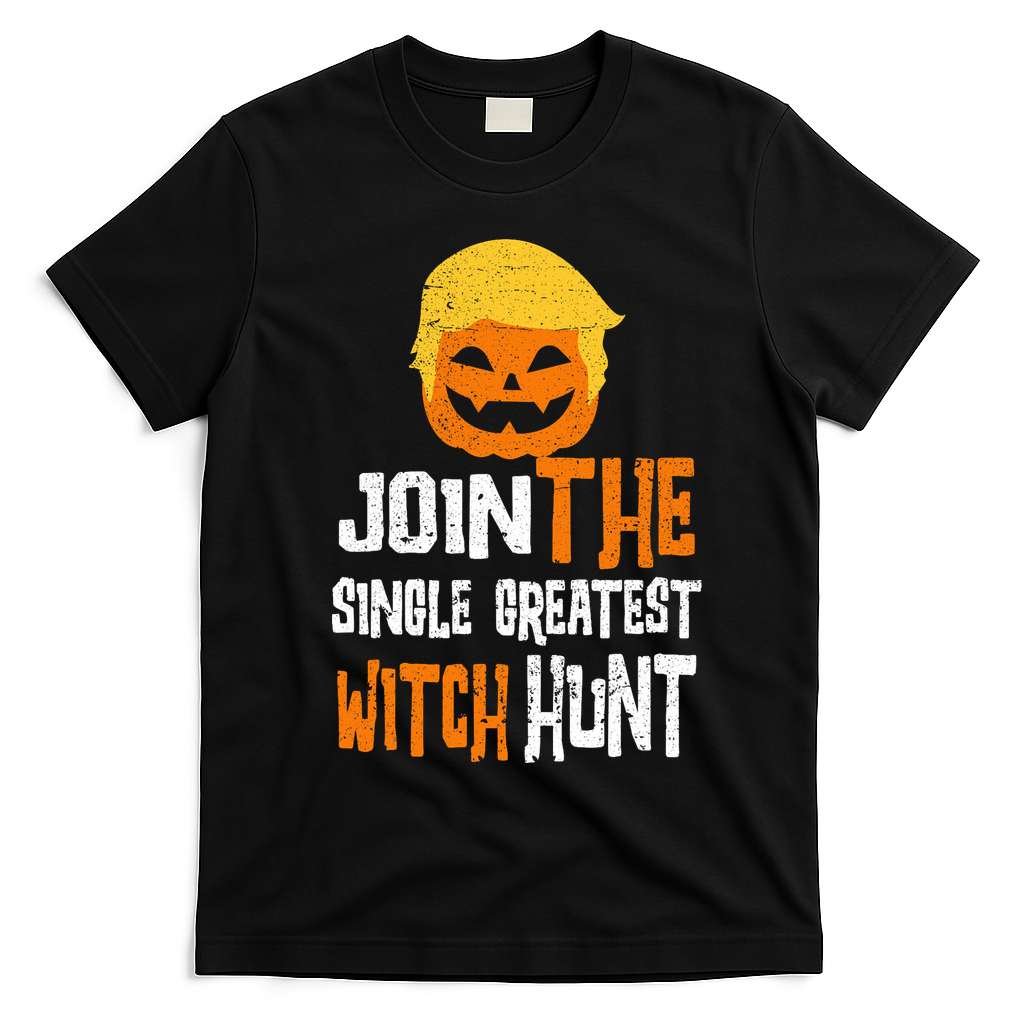 Anti-Trump Halloween Pumpkin Join Single Greatest Witch Hunt T-Shirt - Black